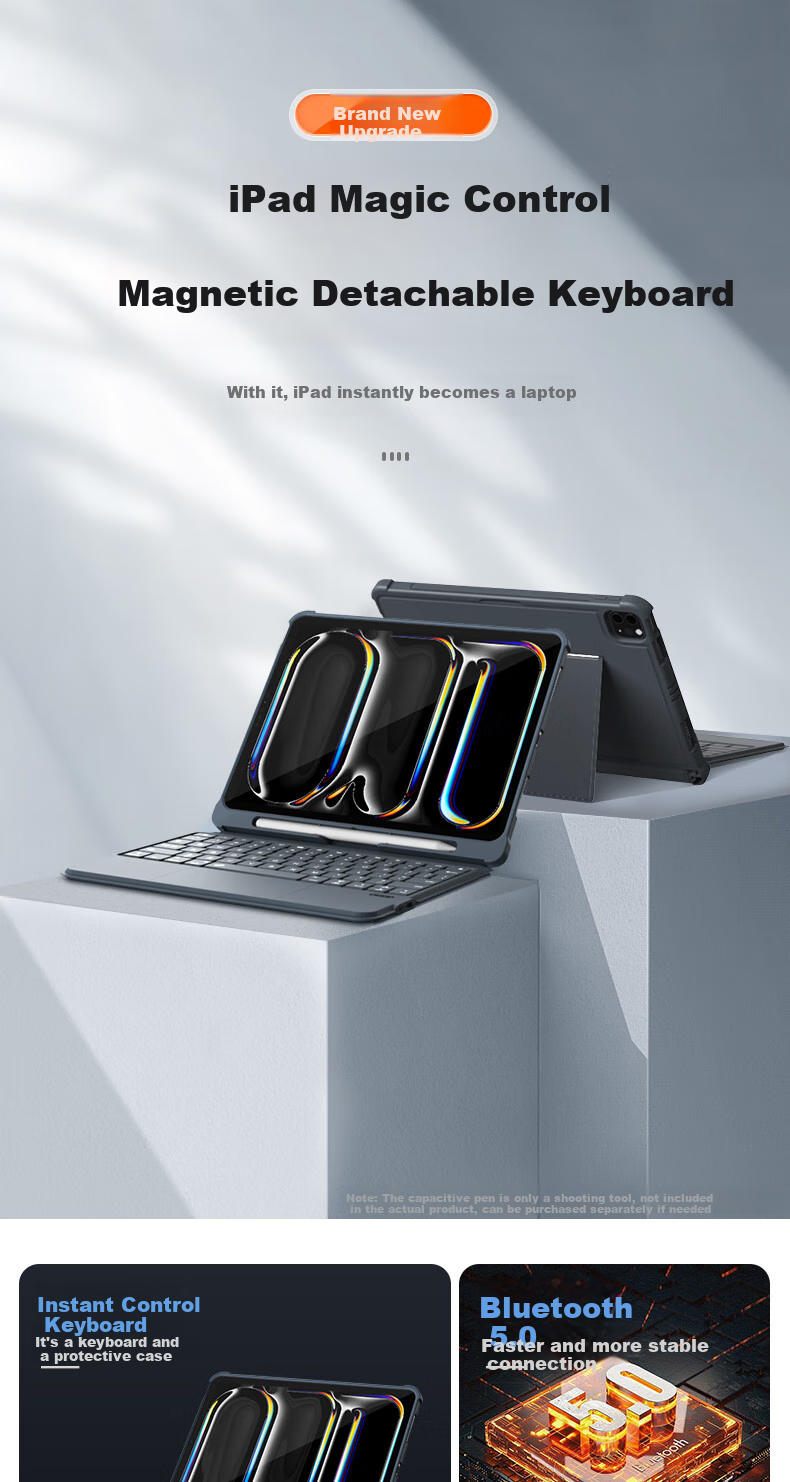 MUSTTRUE IPad Magic Keyboard [2026 Upgrade] Compatible with Apple Tablets IPad Pro/Air8/7/6/12.9/13-Inch Magnetic Detachable Keyboard with Built-In Pencil Slot Protective Case 1