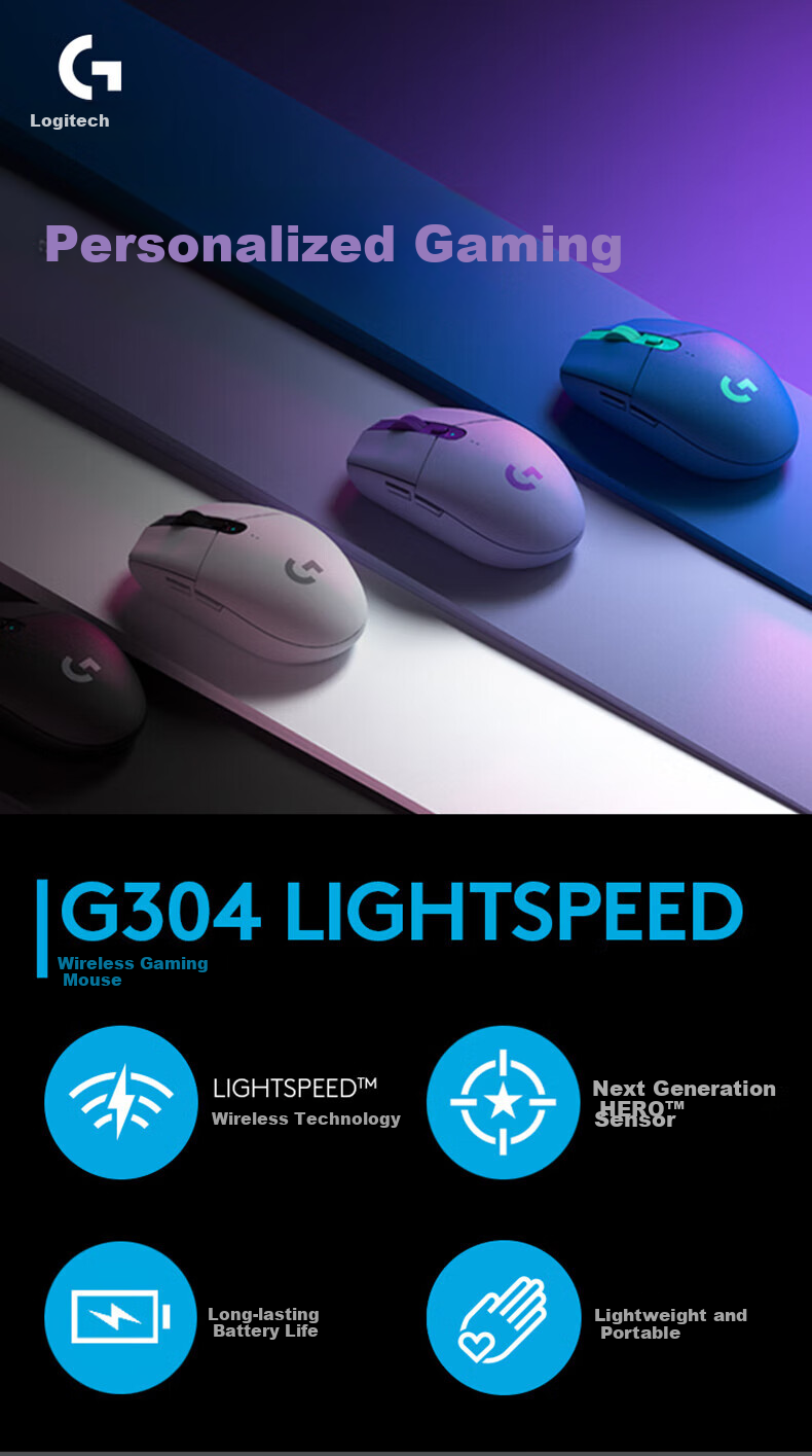 G G304 LIGHTSPEED Wireless Gaming Mouse, Lightweight Compact Mouse, Customizable Macro Programming, Blue Esports Gift Box 1