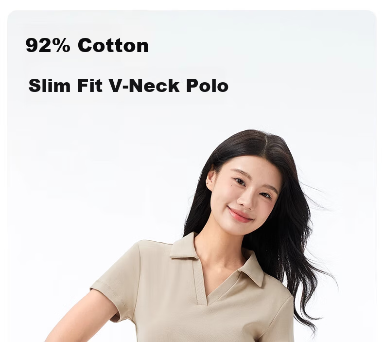 CAMEL Women's Short-Sleeve Polo Shirt, Versatile Slimming Elastic Breathable V-Neck Sports Casual T-Shirt A25BZ01057 M 1