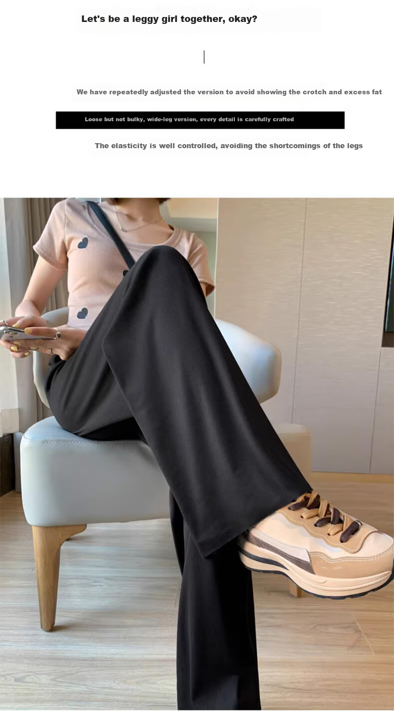 LangSha Ice Silk Wide-Leg Pants for Women, Spring And Autumn Thin Style, Sun Protection, Straight High-Waist Draping Loose Casual Loungewear Cool Pants 3