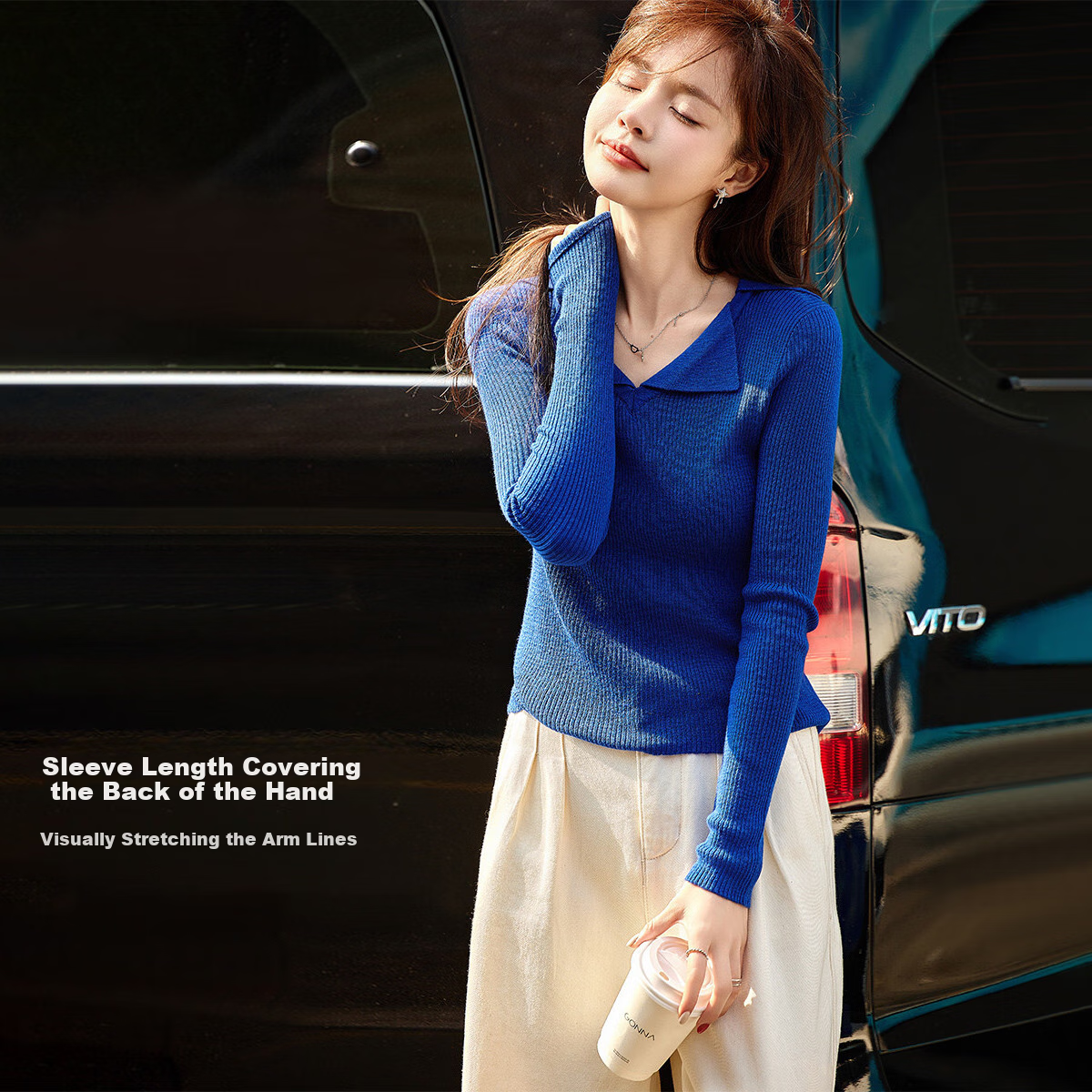 Mt [With A Strong Vocal Style And Bone Structure], Autumn V-Neck Slim-Fit, Brightening Effect, High-End Long-Sleeve Knit Sweater