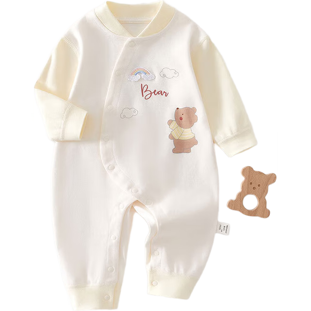 Aibaoshi Baby Romper, Class A Pure Cotton, Spring And Autumn Infant Onesie, Outdoor Wear, Monk-Style Outfit, Rainbow Bear, 66cm T214