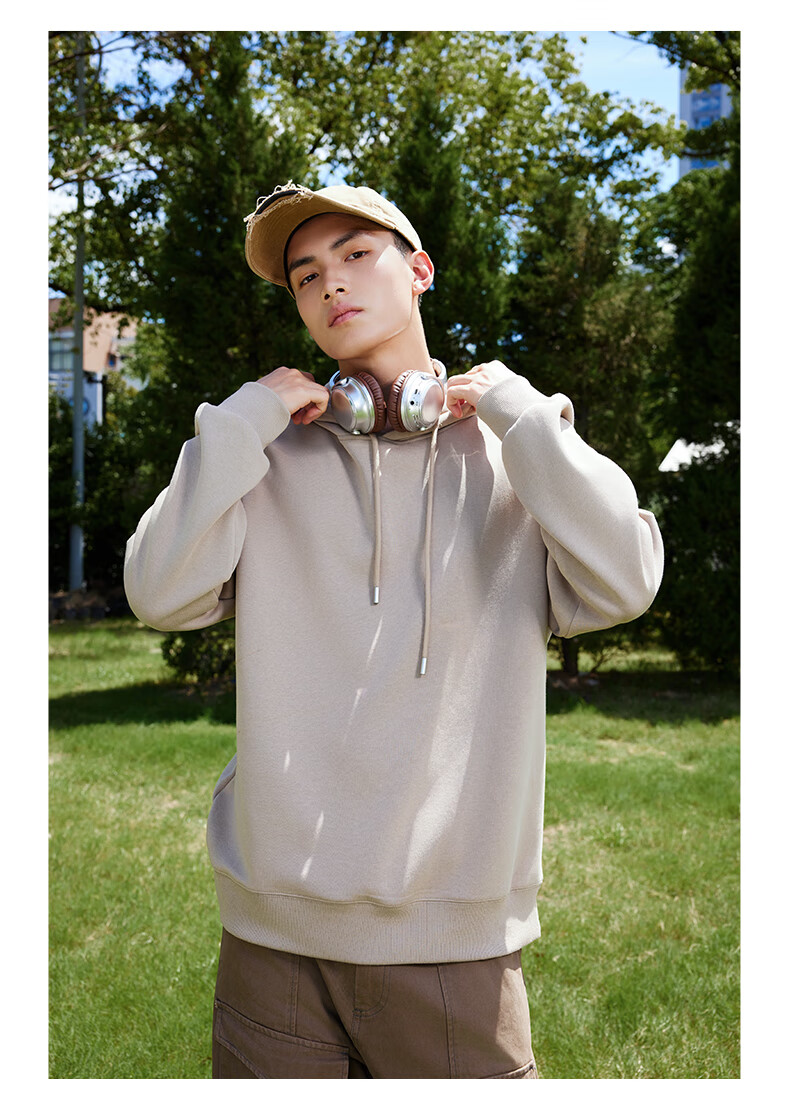 JEANSWEST LIFE Men's Hooded Sweatshirt, Spring And Autumn Heavy Cotton Casual Loose Top, Youth Trendy Versatile Jacket 12