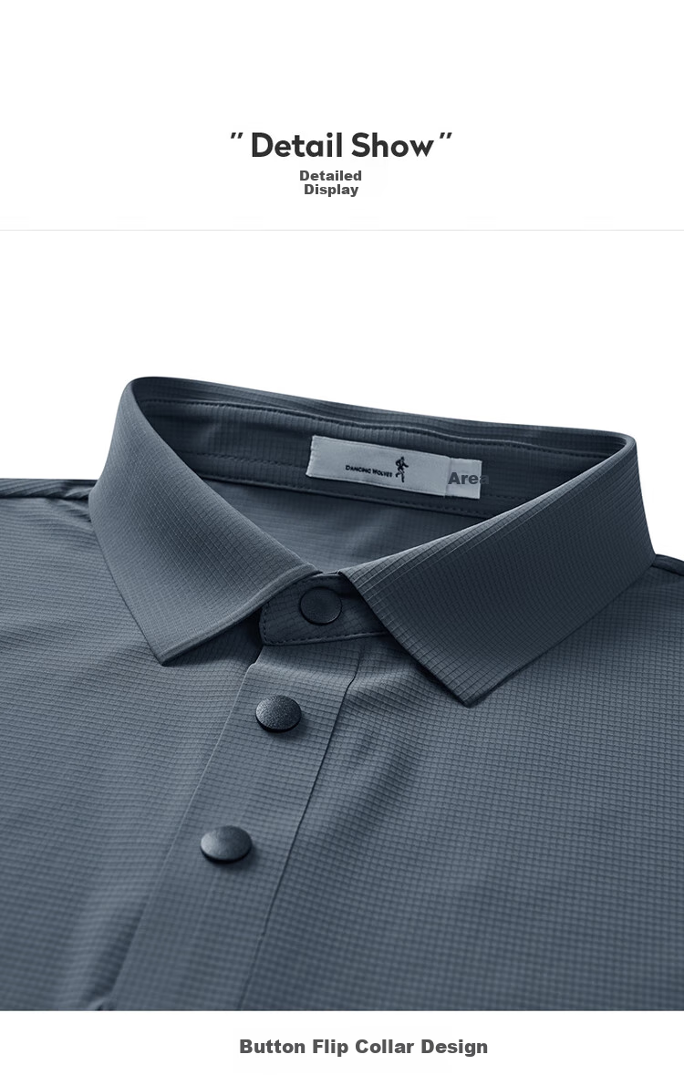 DANCING WOLVES [Elastic Chenille] Lightweight Quick-Dry Summer Casual Men's Short-Sleeve POLO Shirt, 015 Dark Gray, M(170) 13