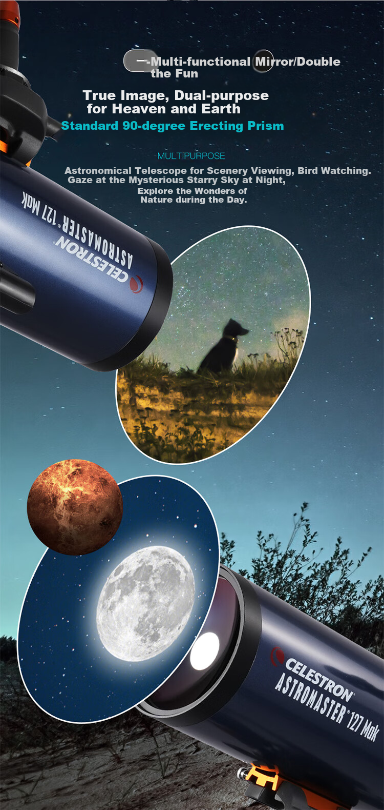 Xingtelang American Brand AM127 Makara Panoramic Telescope, Dual-Use High-Definition High-Magnification Large-Aperture Professional Astronomical Telescope 10