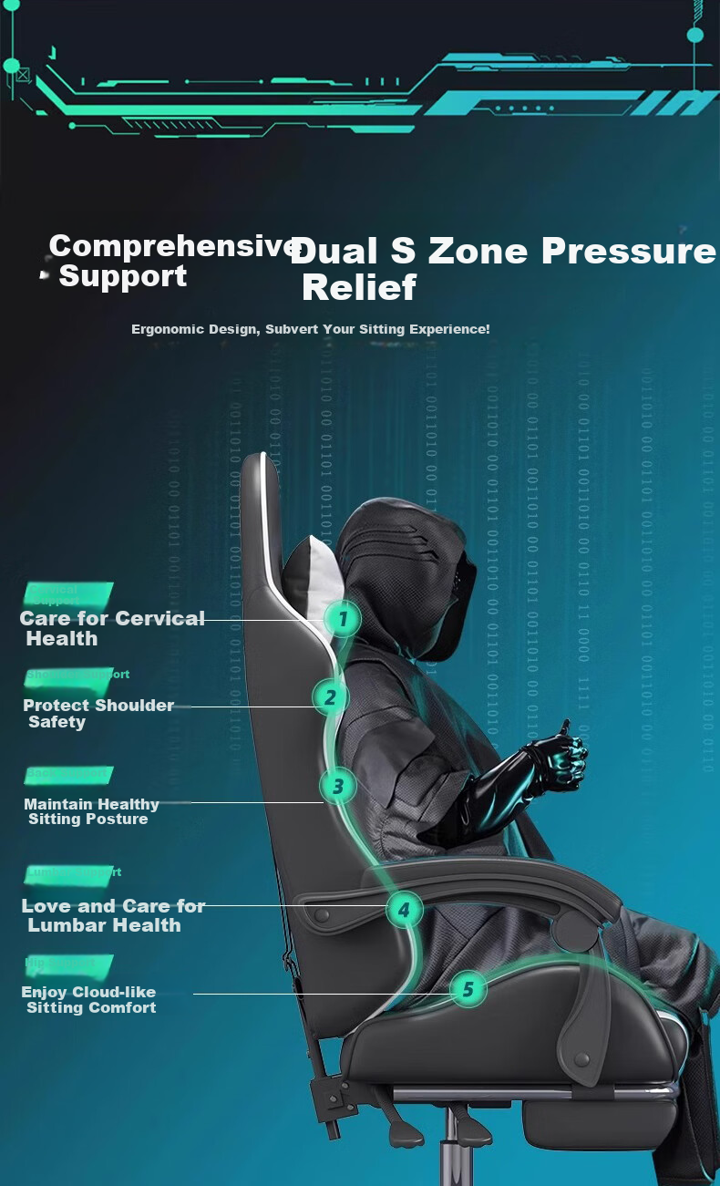 Quanpinwu Gaming Chair, Computer Chair for Men, Comfortable for Long Sitting, Office Chair, Reclining, Dormitory Ergonomic Chair, Height Adjustable, Gaming Seat 3