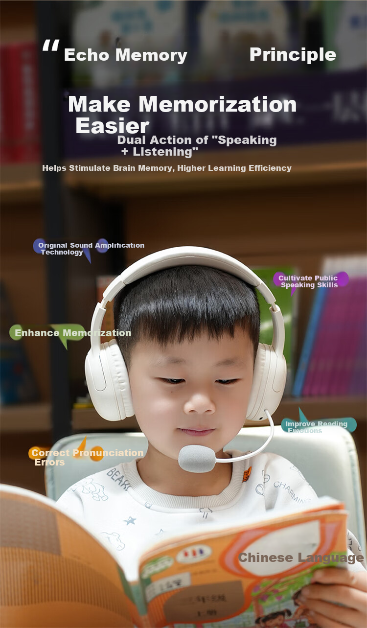 AIBEN M2 Head-Mounted Bluetooth Wireless Earphones with Microphone for Memorization, Follow-Along Learning, Immersive Study, Online Classes, Noise Cancellation, Morandi Blue 5