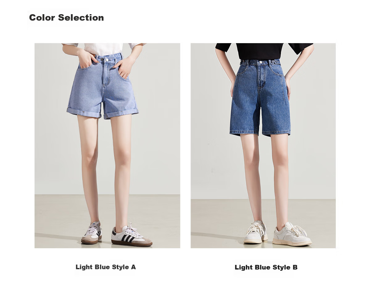 Halo Queen Women's Denim Shorts, Summer A-Line, Contrasting Colors, Slimming, Retro Hot Pants, High-Waisted, Leg-Lengthening, H52N030 16