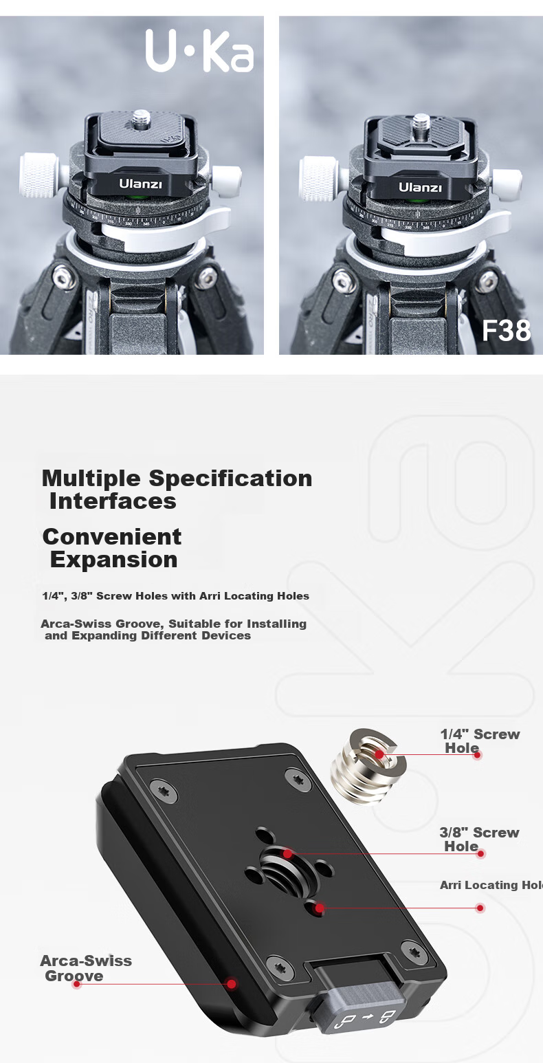 Ulanzi UKA Quick-Release Single Base, Camera Quick-Install Plate, Tripod Head Base Stabilizer, Sliding Rail, External Expansion Photography Universal Accessory 5