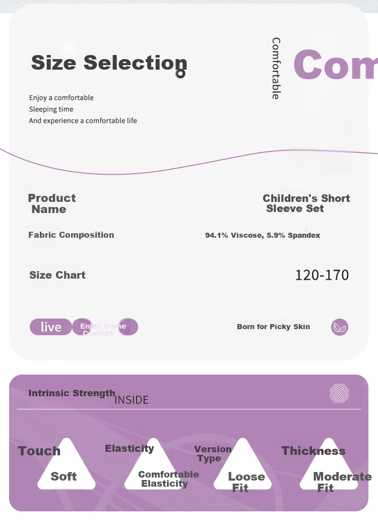 LangSha Children's Pajamas for Girls, Summer Thin Comfortable Breathable Short-Sleeve Sleepwear, Home Wear Set for Older Children, Purple, Size 160 5