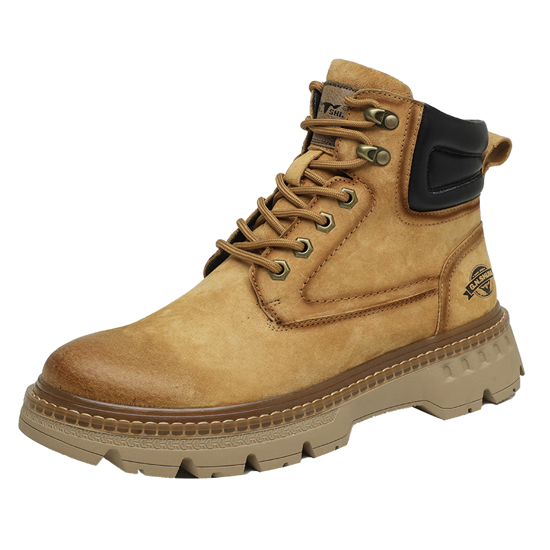 Bull Family Martin Boots Men Autumn Winter New Genuine Leather Yellow Boots Fashion Retro Versatile Work Boots Outdoor Hiking Shoes