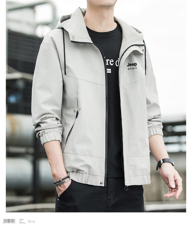 JEEP SPIRIT Men's Hooded Autumn Jacket Casual Windproof Loose Fit Outerwear 4