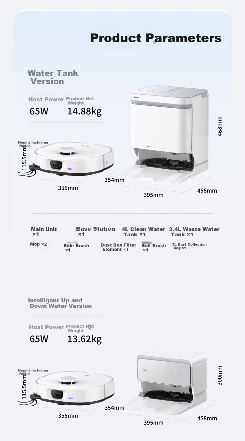 Midea V16 Pearl Edition, Robot Vacuum Cleaner with Automatic Cleaning And Self-Emptying Dustbin, Mechanical Arm for Hair Removal, No Tangle Washing Machine Water Tank Versio 21