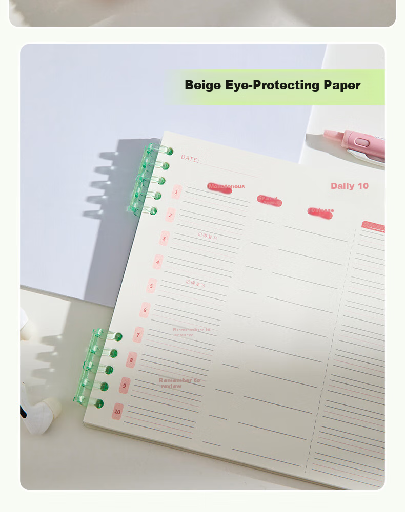 Sannianerban B5/40 English Vocabulary Notebook, Elementary And Middle School Students' Word Memorization Tool, Postgraduate Exam Aid, Ebbinghaus Forgetting Curve, Word Dictation Loose-Leaf Pages, Daily 10 Words, Qingyu Pink-Gree 6