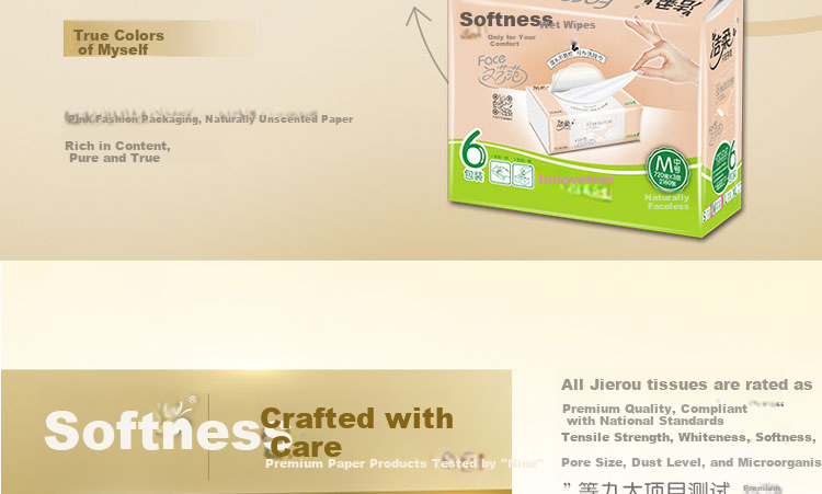 Jierou Facial Tissues, Pink Face Unscented 3-Ply 120 Sheets 6 Packs*12 Boxes PR078-06/PR078 Whole Box 10