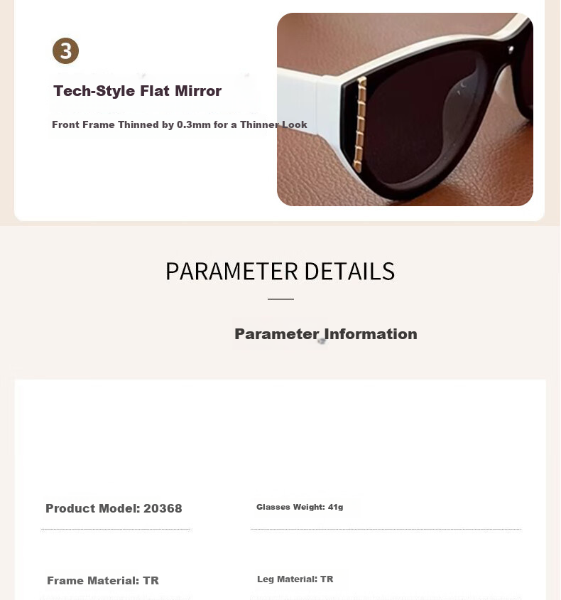 Cuntiandaofu Cat Eye Sunglasses, Vintage Square Face Large Frame Integrated High-End Look, Beige Frame with Dark Gray Lenses 14