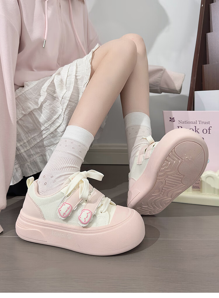 RENBEN Cute Velcro White Sneakers for Women, Popular Chunky Shoes, Versatile Canvas Shoes, White (Leather Surface), Size 40 29