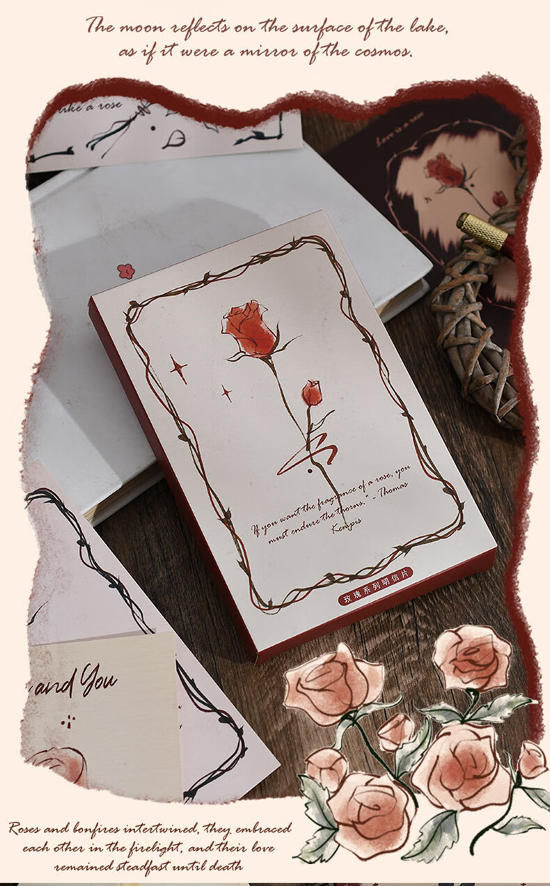 Deyin Qixi Handwritten Blessing Greeting Cards Postcards Confession Festival Birthday DIY Ceremony Message Cards Romantic Gift Rose Poet 30 Sheets 4275 5