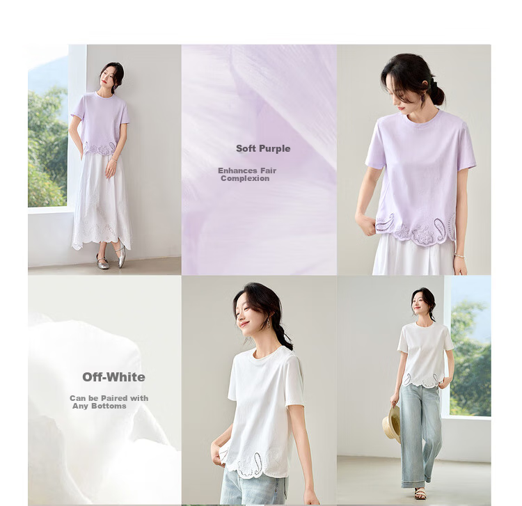 Sentubila Round Neck Hollow Embroidered Short Sleeve T-Shirt Women Summer Elegant Slim Fit Casual Designer Inner Top 6