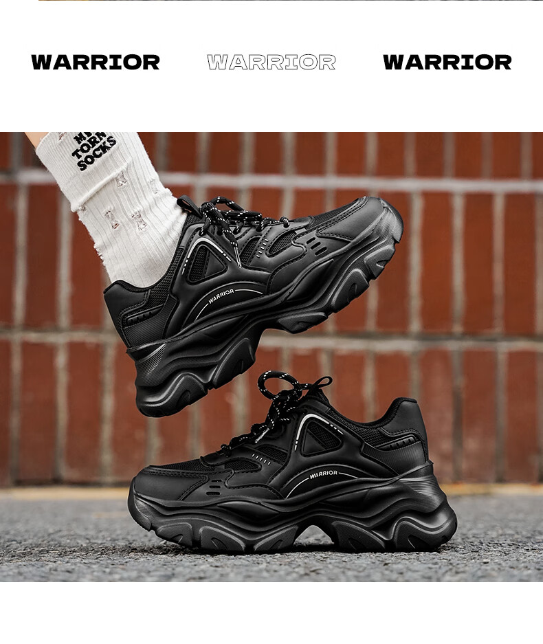 Warrior Official Women's Shoes 2026 Summer New Breathable Thick Sole Height Increasing Dad Sneakers M750c Black Size 39 13