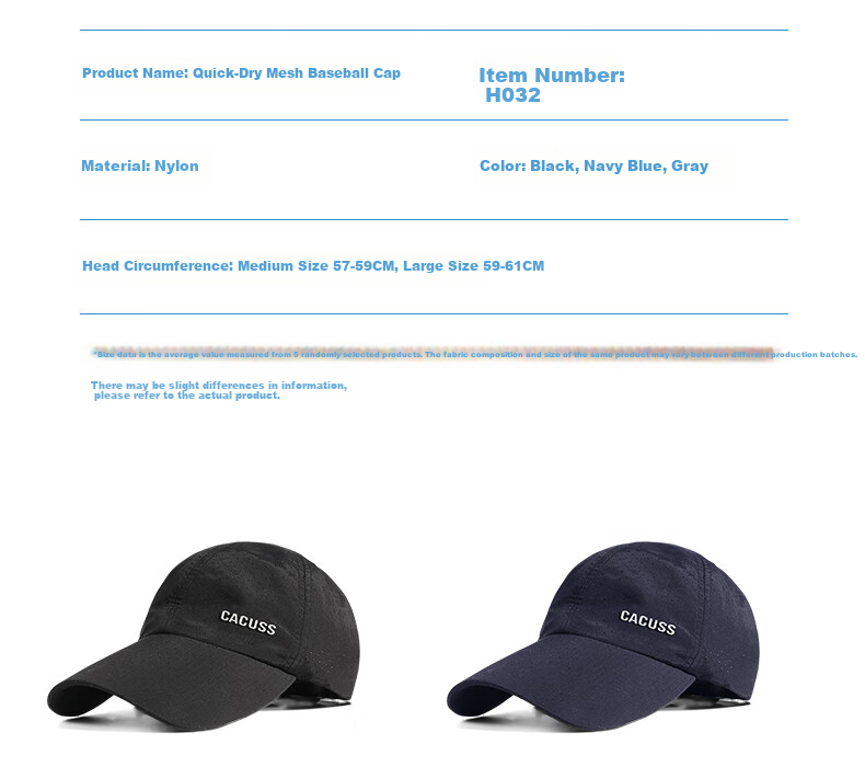 CACUSS Men's Baseball Cap Summer Outdoor Sunshade Breathable Mountaineering Duckbill Sports Cap Navy Blue L 12