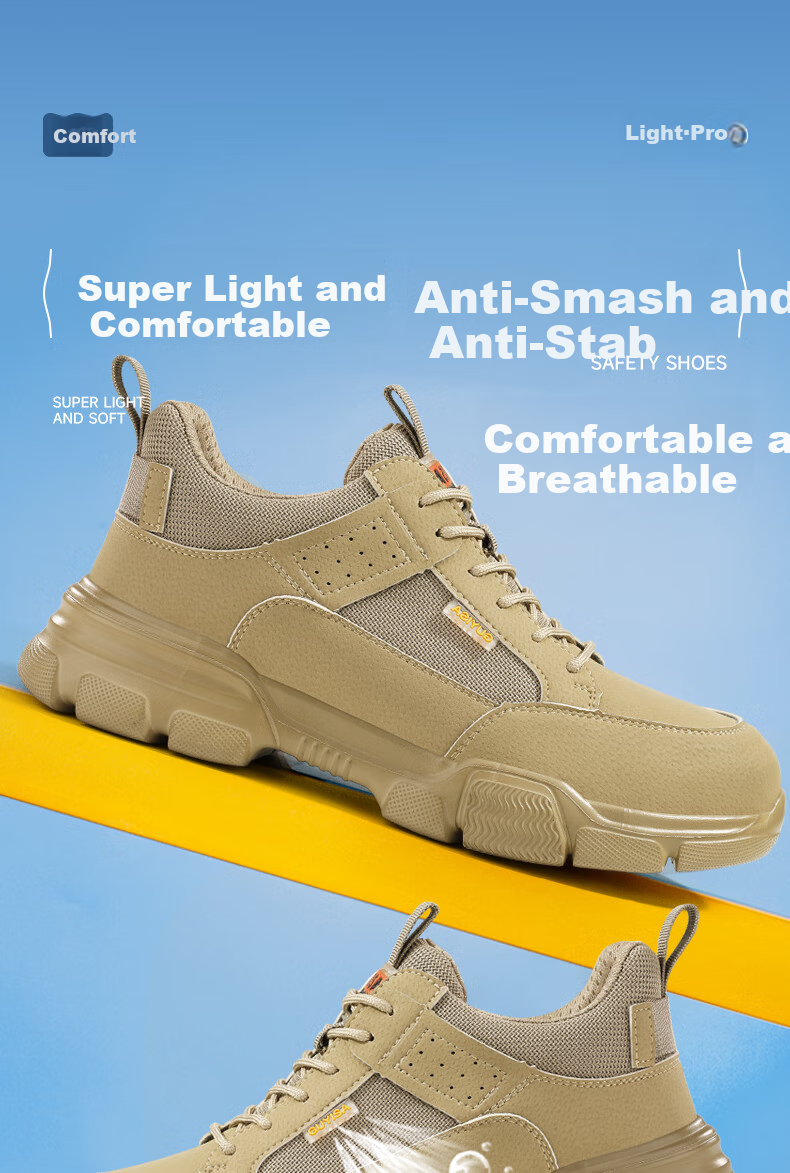 Fumeier Safety Shoes for Men, Summer Breathable Anti-Smashing Anti-Puncture Steel Toe Ultra-Light Comfortable Work Functional Shoes 1115T Size 38 1