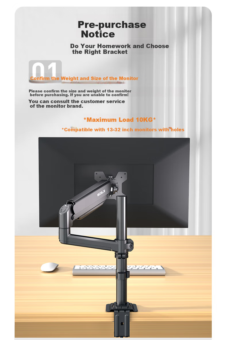 ECOLA Monitor Stand, Arm Column Style, Height Adjustable, Free Floating, Gaming Design, Versatile, Can Be Inverted, Computer Stand, Black 1
