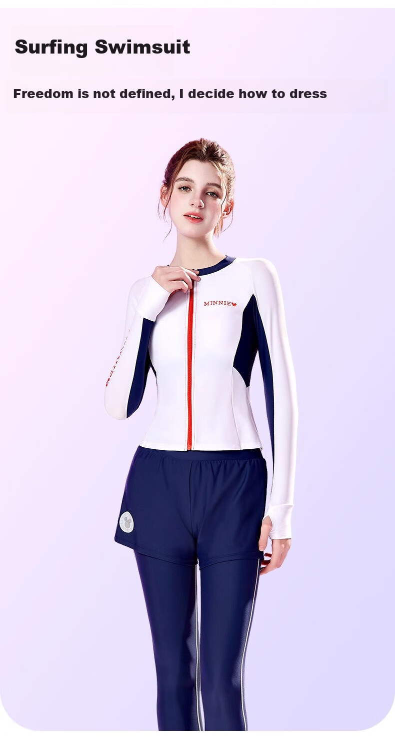 Dishini Women's Swimsuit, Swimming Pool Two-Piece Long-Sleeve And Long Pants, Sun Protection, Hot Spring Swimwear, Three-Piece Set D15077, Navy Blue, Size L 1