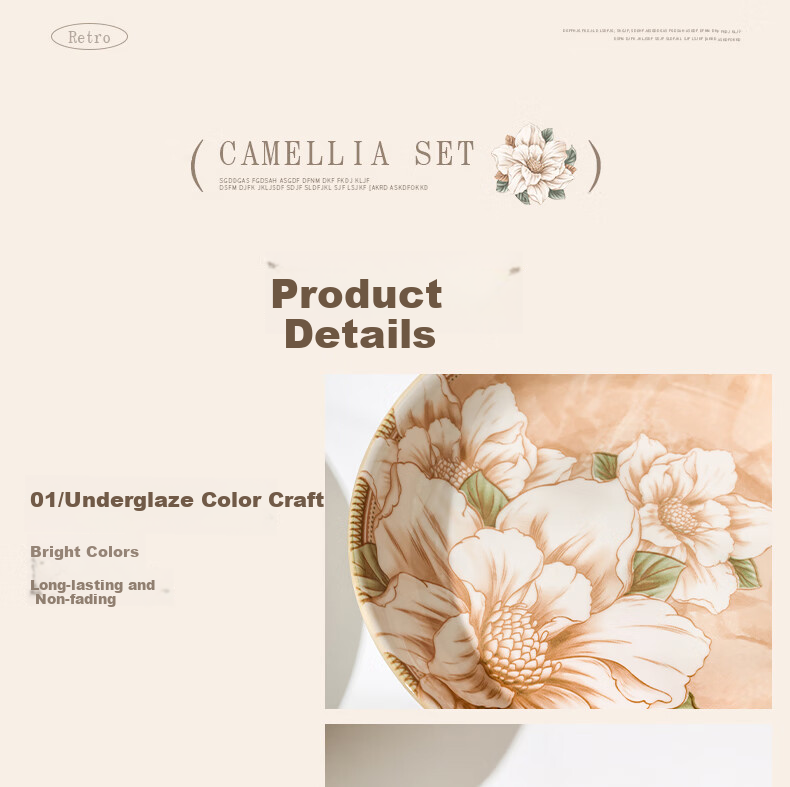 CERAMICS Bowl And Chopsticks Set, Japanese-Style Underglaze Ceramic Tableware for Home Use, Housewarming Gift, Camellia Pattern, 42-Piece Gift Box Set 16