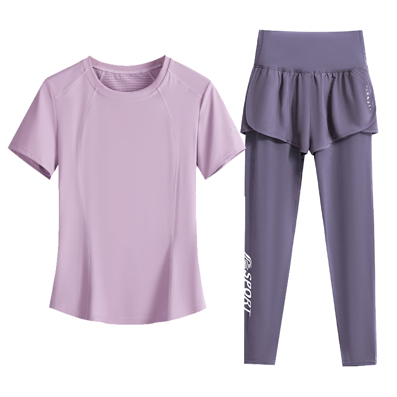 Baisirong Four Seasons Running Sports Set for Women, Slimming Badminton Outfit, Professional Outdoor Cycling Anti-Chafing Quick-Dry Clothing