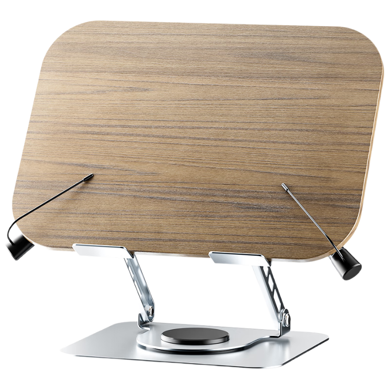 Beimo Laptop Stand with Wood Grain Surface, Adjustable Height, 360° Rotation, Suspended Desktop Stand, Suitable for Apple Mac, Lenovo Legion, Huawei Laptops, Silver Color