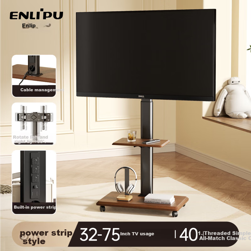 Enlipu TV Stand for 32-75 Inch, Floor-Standing TV Bracket, No Drilling Required, Movable Floor TV Stand Compatible with Multiple Brands of TVs
