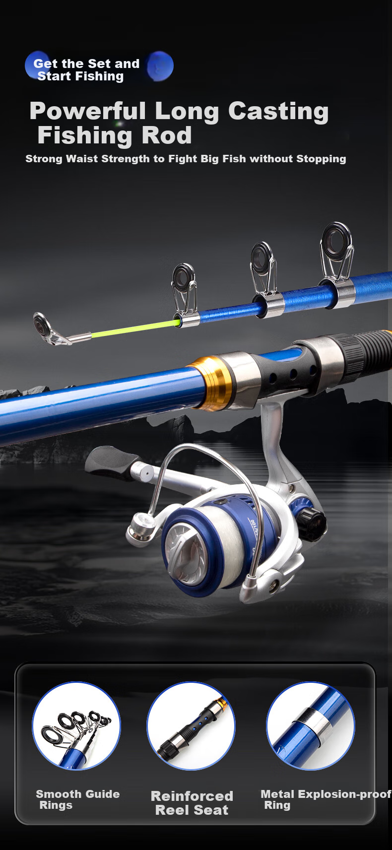 Taigek Tiger Wind Sea Rod Set, Long-Distance Casting Rod, Sea Fishing Rod, Fishing Boat, 2.7 Meters Set, Complete Fishing Rod Set, One Set Randomly Sent 1