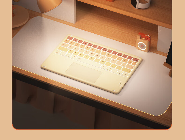 B.O.W Hangshi HB323B IPad Wireless Bluetooth Touch Five-Level Backlit Keyboard Ultra-Thin Silent Color-Block Keyboard for Women, Compatible with Apple Huawei Xiaomi Tablets, Portable, Milk Tea Color 8