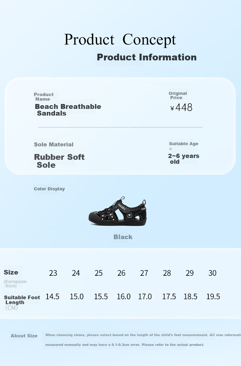 TARANIS Children's Shoes, Summer Style Boys' Non-Slip Soft-Soled Sandals, Breathable Quick-Drying Water Shoes for Stream Trekking, Sports Shoes, Black, Size 25 7