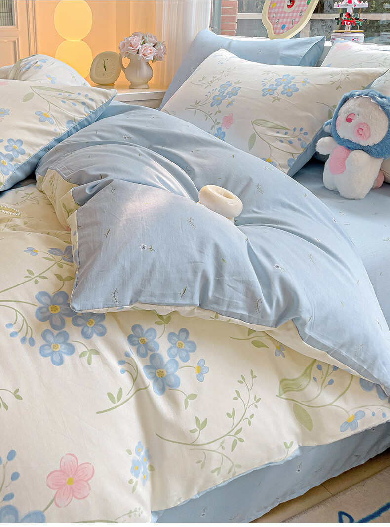 Hongdou Pure Cotton Bedding Set for 1.8/2 Meter Bed, Home Use Double Size Cotton Quilt Cover, 100% Pure Cotton Pillowcases, Bed Sheet And Duvet Cover, 220*240cm Mengyu 7