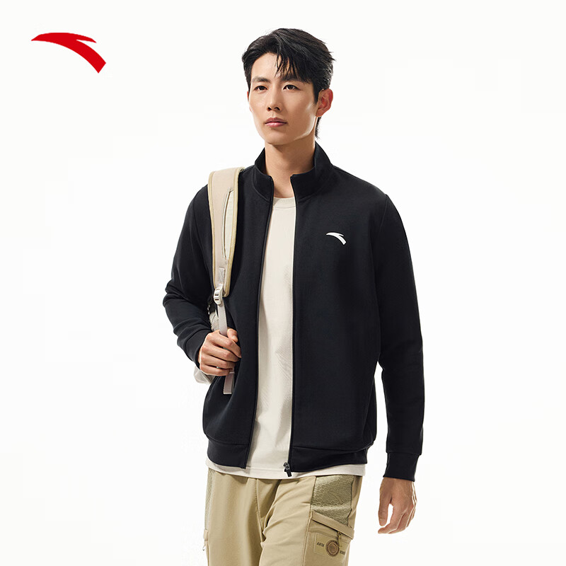 ANTA Fleece-Lined Sports Jacket for Men, Autumn And Winter Knitted Cardigan, Stand-Up Collar Casual Business Jacket, Long-Sleeve Running Training Top