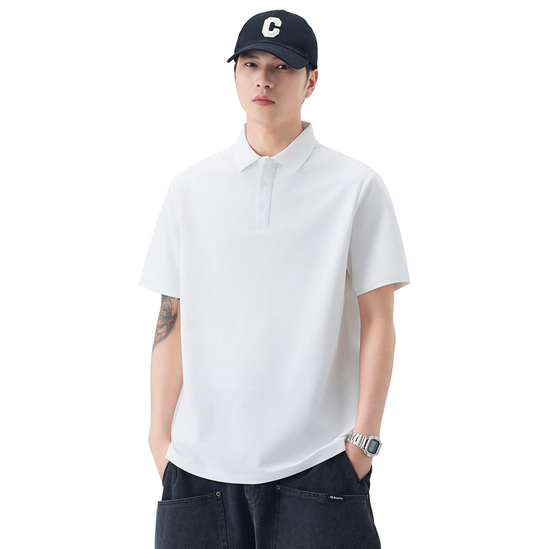 JEEP Men's Summer Lightweight Heavy Cotton Feel Breathable Polo Shirt Business Cool Collar Top Beige M
