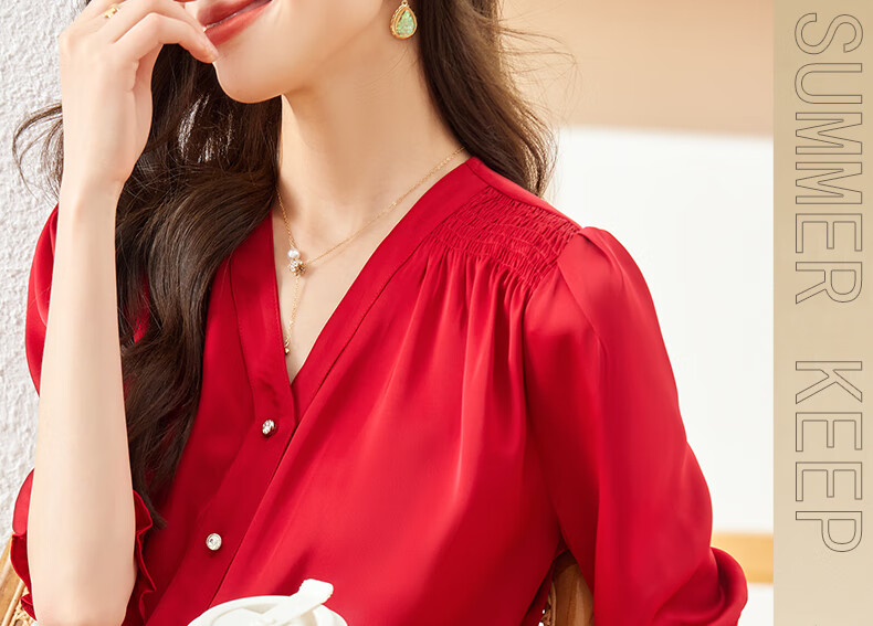 Jeanswest Women's Short-Sleeve Shirt, Summer 2026 Thin Style, Slimming French Inner Layer, Casual Chiffon Blouse, Green, XL 1