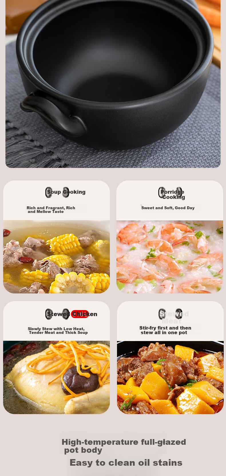 Nihuojiang Ceramic Open Flame Dry-Burning Pot, 2.2L Wide-Mouth Clay Pot for Rice, Health-Preserving Casserole, Stew Pot, Cooking Pot, Lotus Sister's Style 7