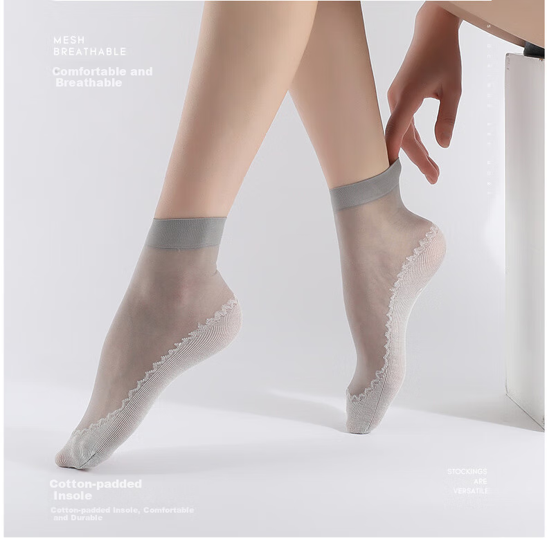 LangSha Women's Thigh-High Stockings, Spring And Summer, Non-Slip Sole, Sweat-Absorbing, Ultra-Thin, Anti-Snagging, Wear-Resistant, 7A Antibacterial, Nude And Transparent Mid-Calf Socks 4