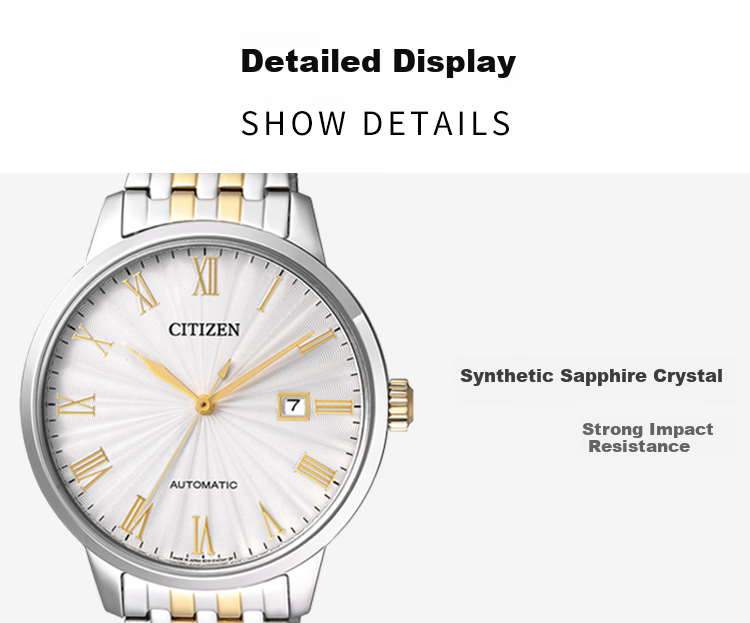 CITIZEN Watch for Men, Japanese And Korean Style, Automatic Mechanical Movement, White Dial, Date Display, Steel Band, Business Style, Gift for Boyfriend, NJ0084-59A 4