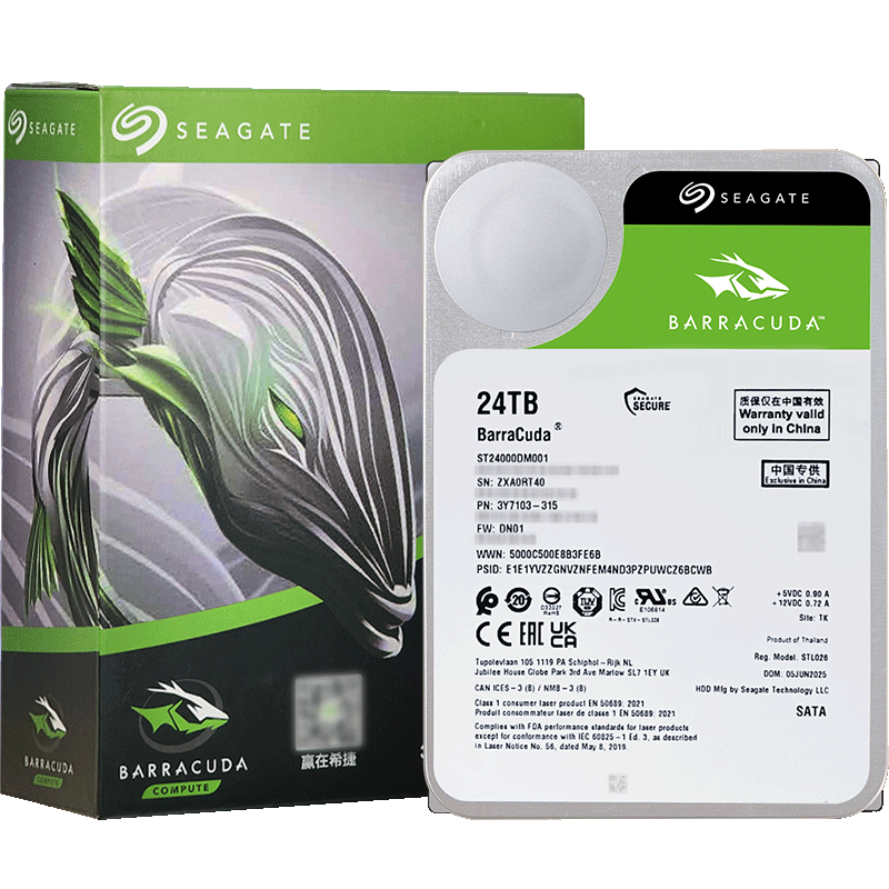 SEAGATE 24TB Large Capacity Helium Hard Drive for Desktop Computer, 7200 RPM, 512MB Cache, Mechanical Hard Drive, SATA, Seagate BarraCuda Series, 3.5-Inch ST24000DM001
