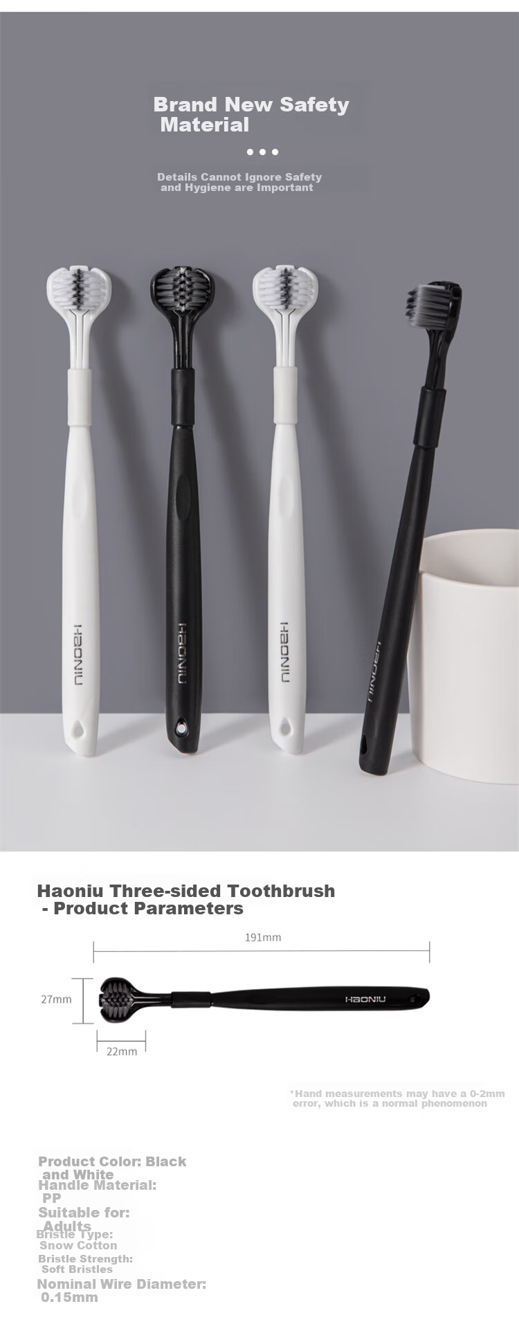 HAONIU Three-Sided Toothbrush with Soft Bristles for Adults, Portable Toothbrush Case for Home And Travel, Pack of 8 3