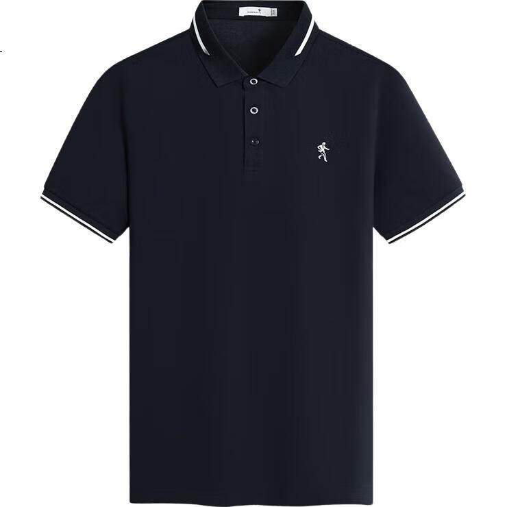 DANCING WOLVES [Cool Ice Mint] Summer Casual Cool-Feeling Men's Short-Sleeve POLO Shirt, 101 Navy Blue, Size 175