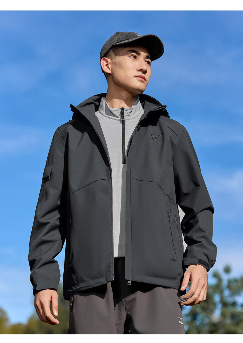 Mizuno Men's Outdoor Jacket Spring Autumn Hooded Versatile Windproof Waterproof Mountaineering Coat Mist Lotus White 3XL 10