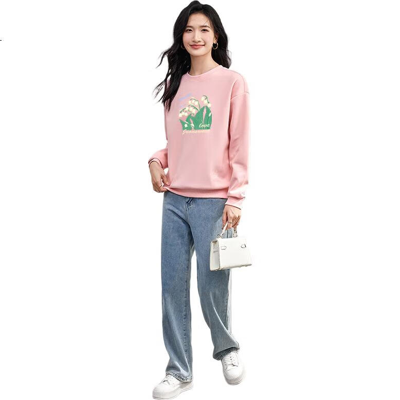 Женская толстовка JEANSWEST, осенняя, с круглым вырезом, модная, повседневная, удобная, с длинным рукавом, трендовая, универсальная, серо-розовая, размер M