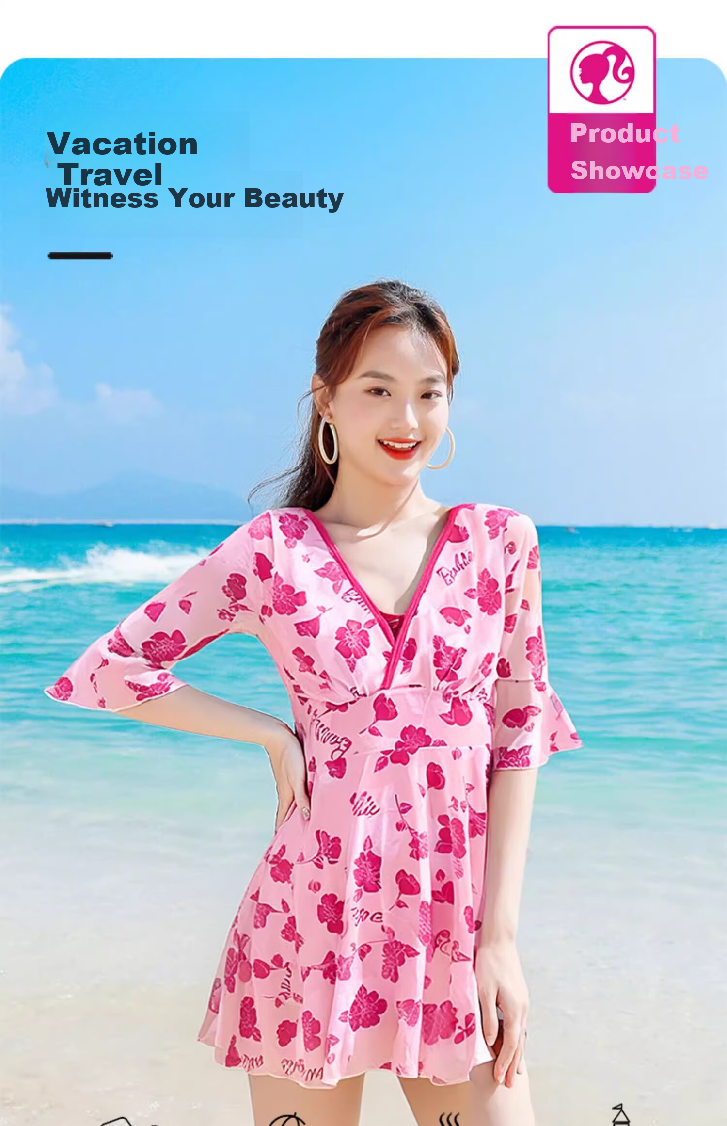 Barbie Conservative One-Piece Swimsuit for Women, Tummy Control Slimming Sexy Plus Size Swimwear Dress for Beach Vacation Hot Springs 1