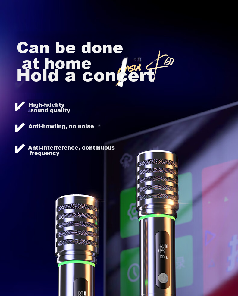 SANSUI K60 Wireless Microphone, Outdoor Square Stage Audio Conference Host Speech Home Karaoke Family KTV Professional Singing Universal Rechargeable Microphone One-To 1
