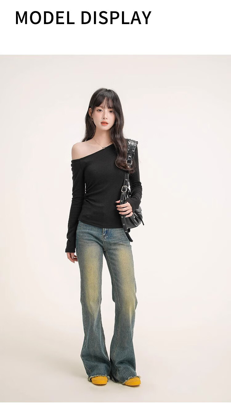 Woodpecker Women's Slant Shoulder Long Sleeve T-Shirt Autumn New Trendy Casual Slim Fit Base Shirt White L 5